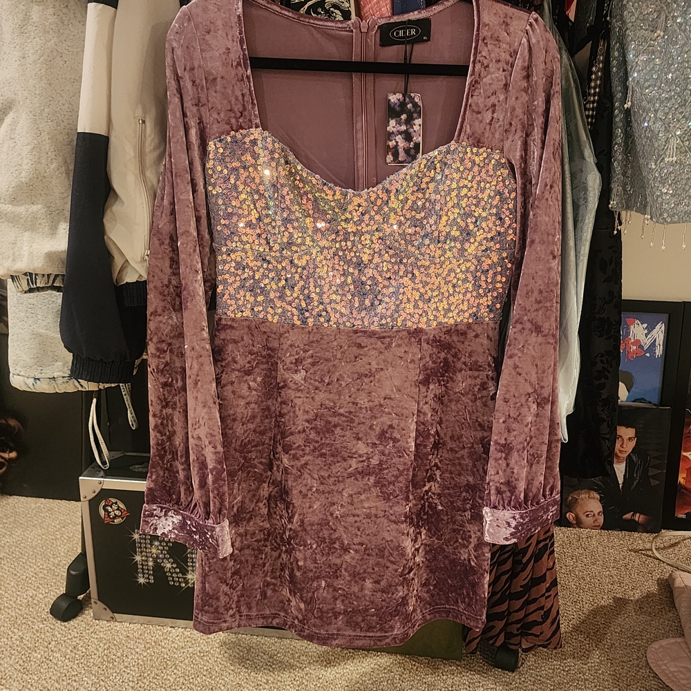 Cider Lavender Velvet Dress with Sequin Accents